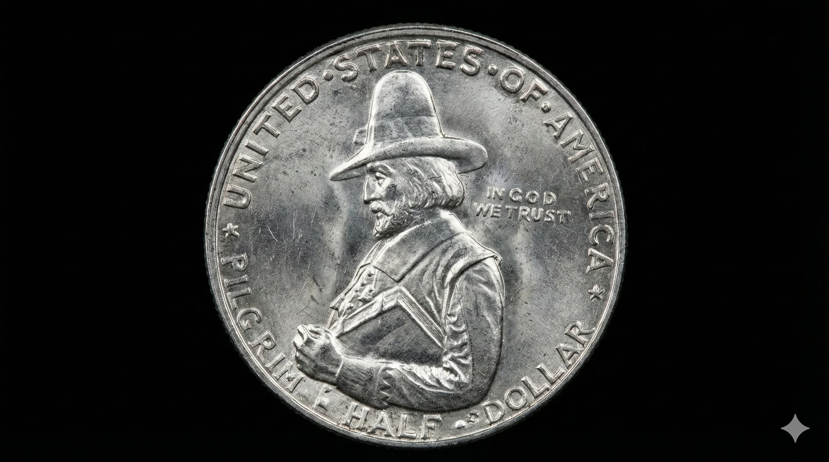 1920 Pilgrim Tercentenary Half Dollar obverse showing Governor William Bradford